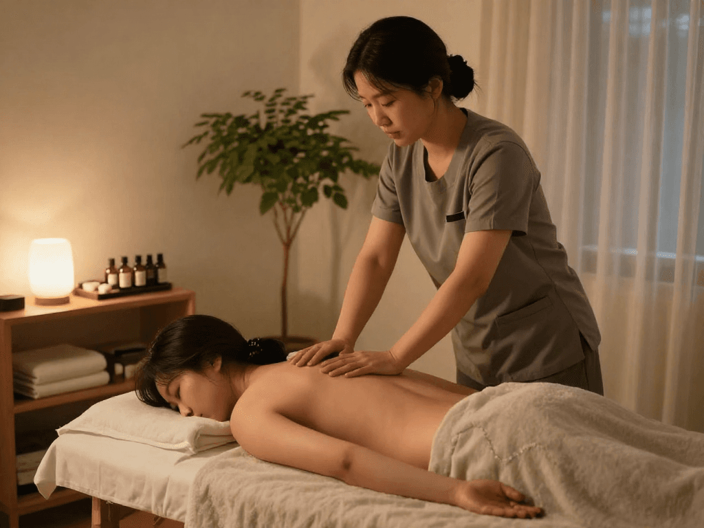 Enhancing relaxation with 성남출장안마 in a serene home setting.