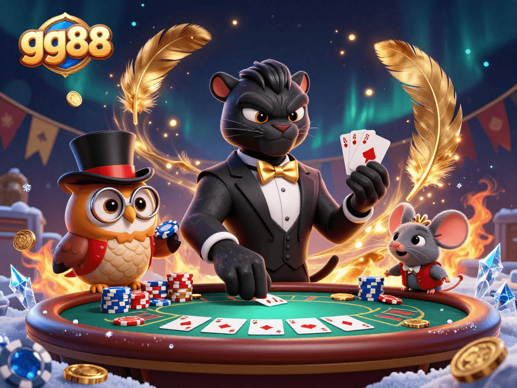 Gamblers enjoy an exciting game of cards with gg88, featuring immersive characters and casino elements.