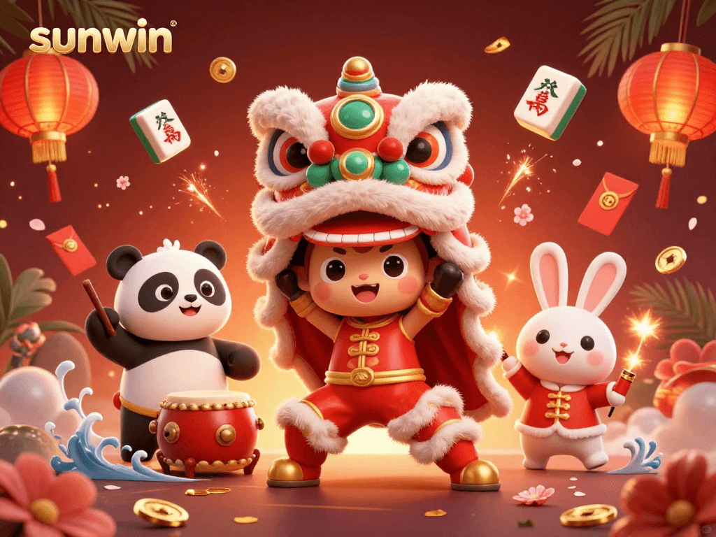 Experience the thrill of sunwin's dynamic gaming with vibrant casino elements in a festive scene.