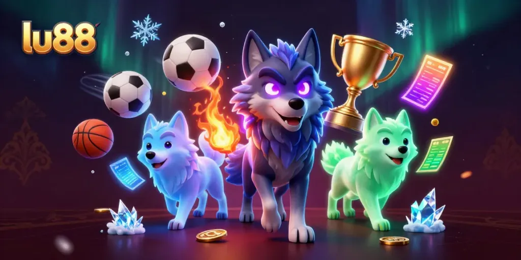 Experience thrilling gameplay at lu88 with dynamic sports elements and ghostly wolves in a vibrant 3D casino scene.