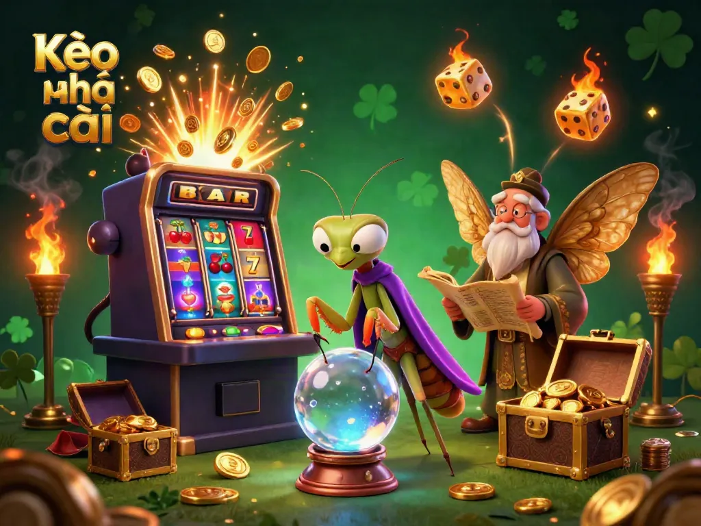 Discover Kèo nhà cái with enchanting fortune teller and slot machine elements appearing in a captivating gambling scene.