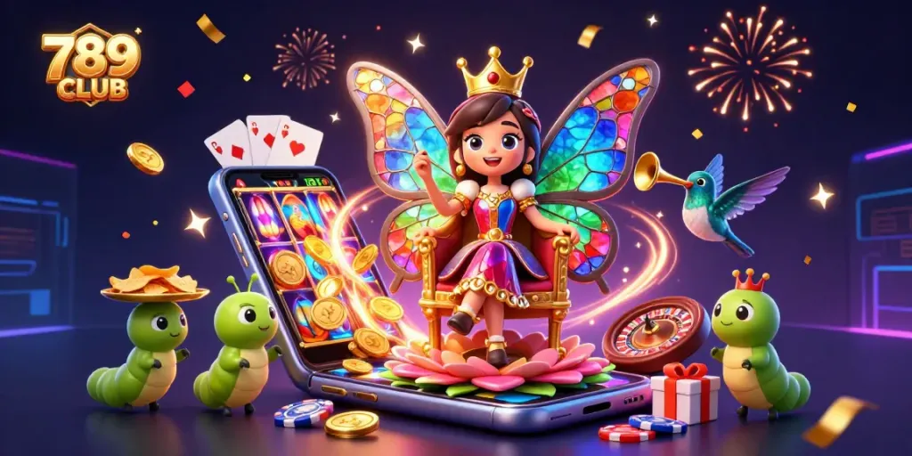 Experience thrilling slots at 789CLUB with a vibrant 3D illustration showcasing exciting gameplay.
