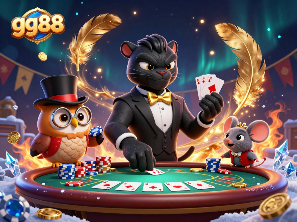 Gamblers enjoy an exciting game of cards with gg88, featuring immersive characters and casino elements.