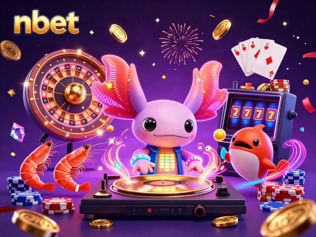 Join the excitement of nbet with vibrant casino and win elements in an underwater DJ party scene.