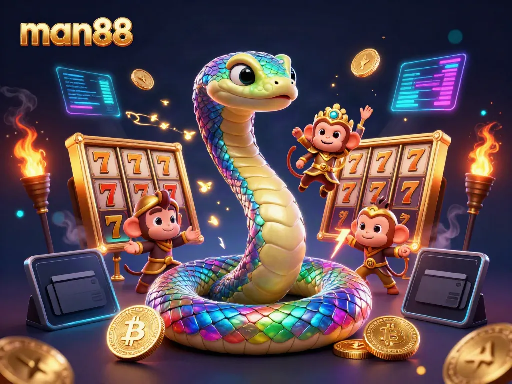 Experience man88's vibrant casino atmosphere with a dynamic scene and colorful elements.