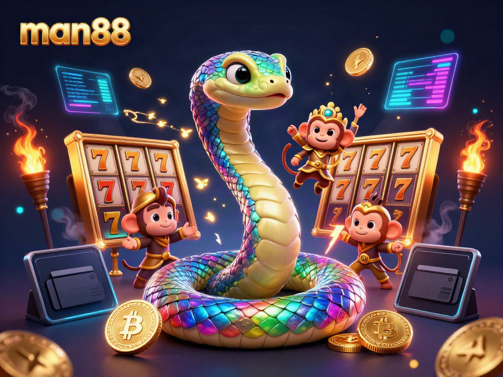 Experience man88's vibrant casino atmosphere with a dynamic scene and colorful elements.