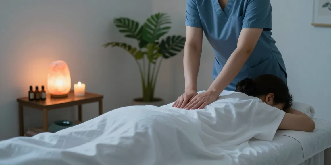 Relaxing massage therapy scene promoting 강남출장마사지 services with soothing elements.