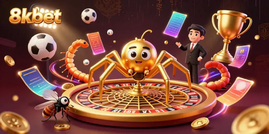 Experience thrilling bets with 8xbet's dynamic casino scene featuring a spider and centipede.