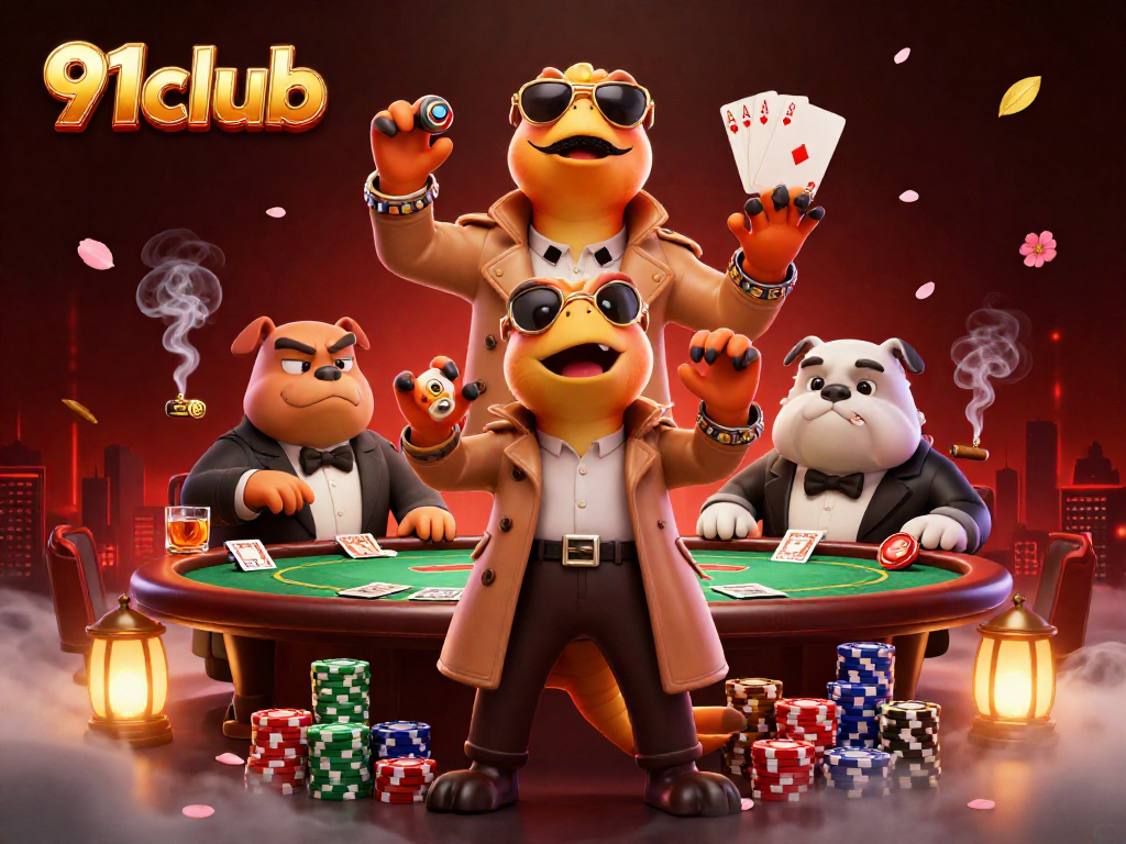 Engage with 91club's thrilling VIP gaming experience featuring cartoon raptors attempting entry.