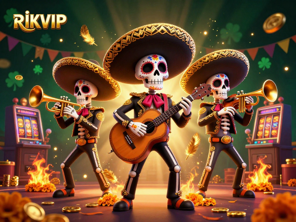 Experience the vibrant world of RIKVIP gaming with dynamic illustrations showcasing luxury online casino action.