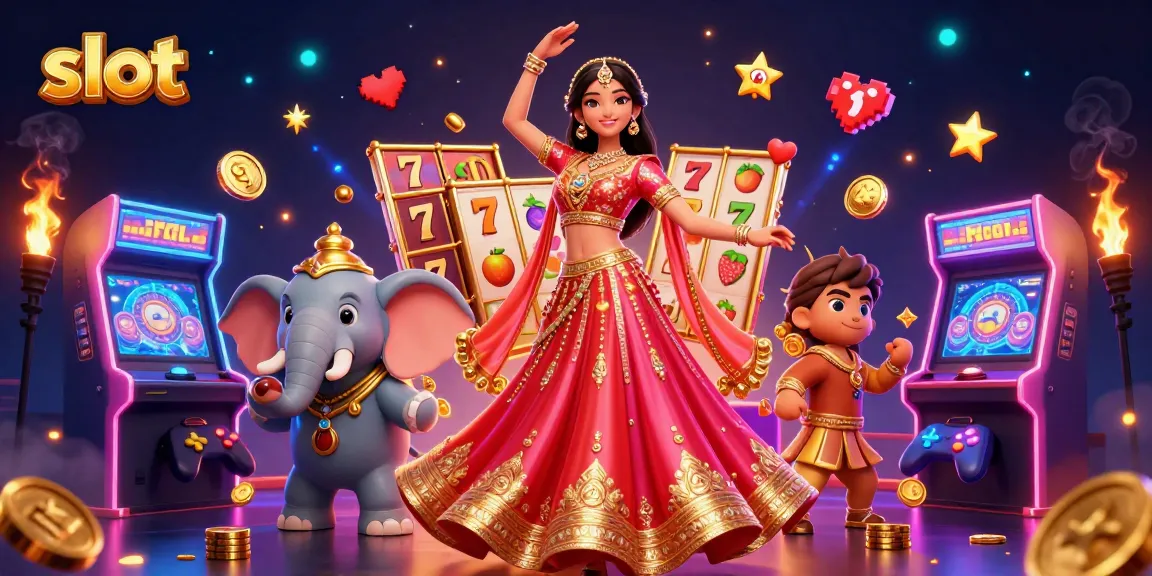 Spin the slot reels with a stunning Asian woman in an Indian-inspired outfit, surrounded by colorful game elements.