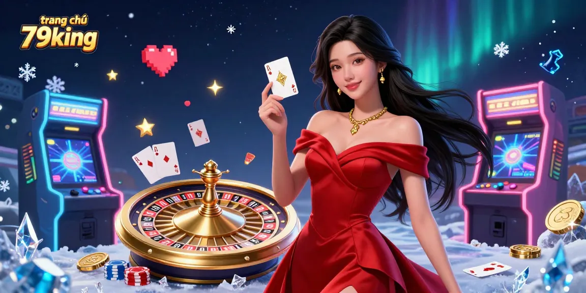 Engage with exciting games at trang chủ 79king featuring a glamorous woman holding a playing card.