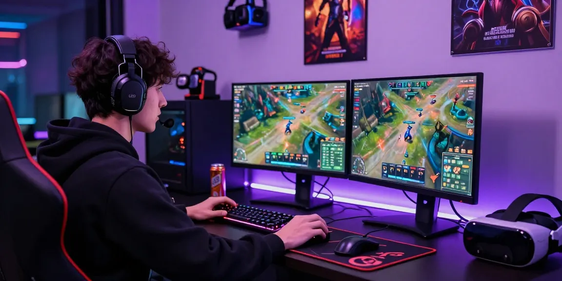 Intense gamer at gaming setup showcasing ok8386.guide and competitive gaming atmosphere.