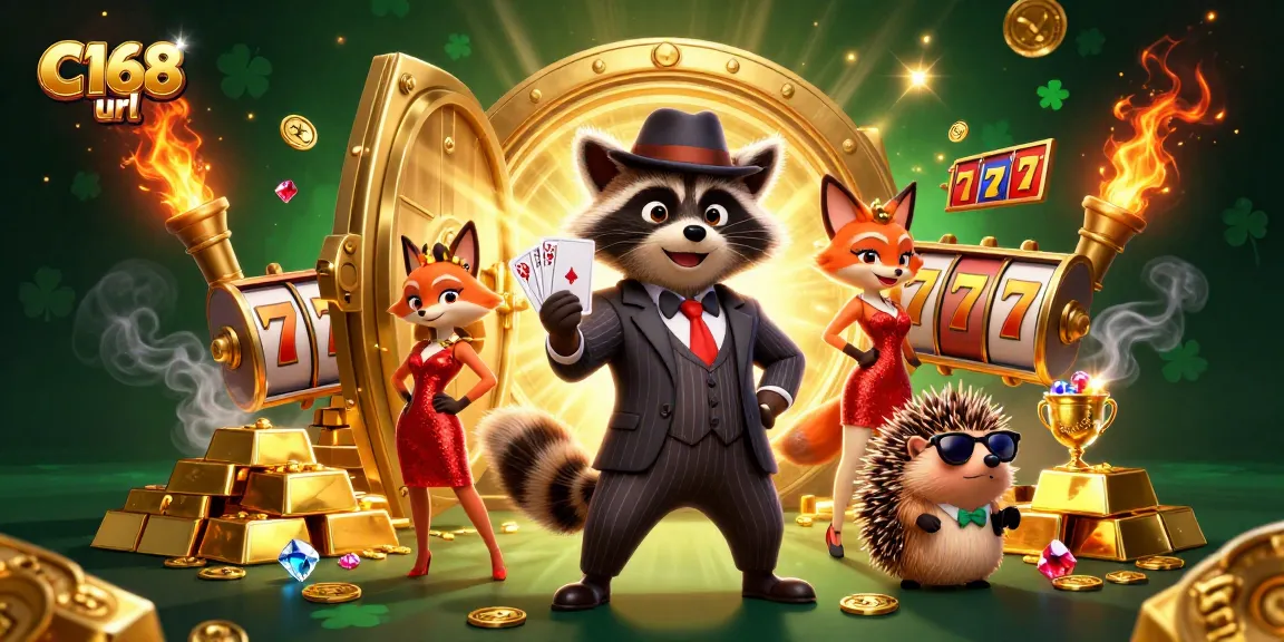 C168 url showcases a winning royal flush hand in a vibrant casino setting with gold treasures.