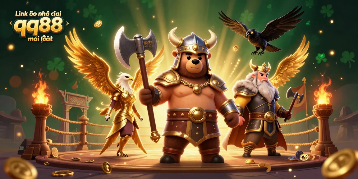 Engage with the Link vào nhà cái qq88 mới nhất featuring a Viking berserker bear in an exciting casino battle scene.