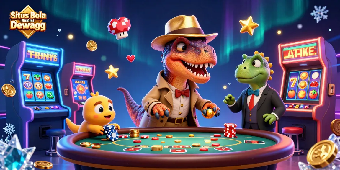 Experience the thrill of Situs Bola Resmi Dewagg with a lively 3D casino scene featuring playful characters.