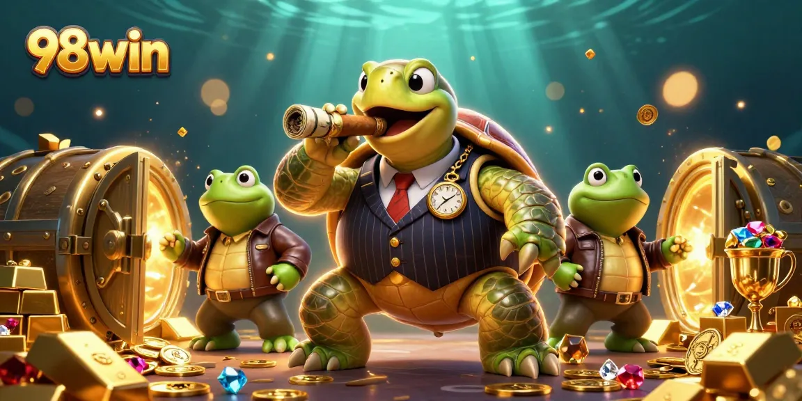 Experience thrilling games at 98win as a snapping turtle mobster leads two bullfrog enforcers.