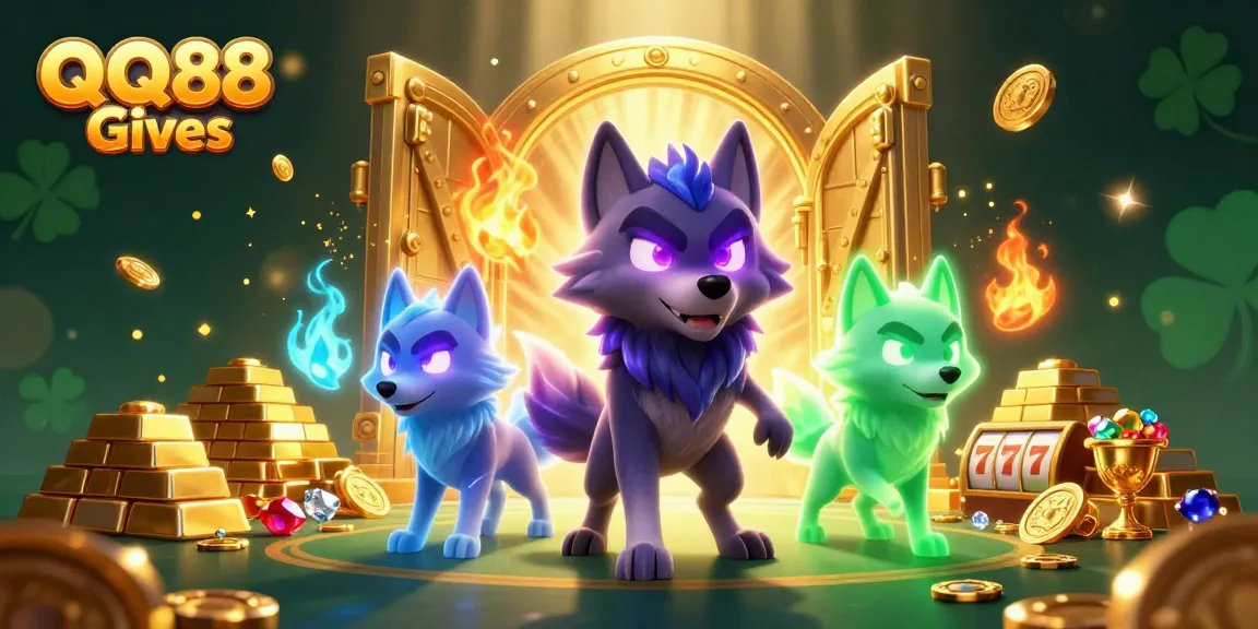 Unlock thrilling gameplay with QQ88 Gives in a vibrant and dynamic casino-themed illustration.