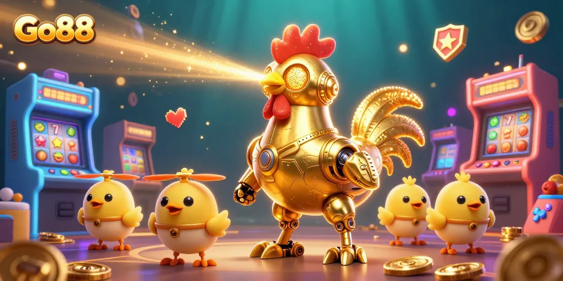 Engage with Go88's vibrant online gaming world through a lively 3D casino illustration.