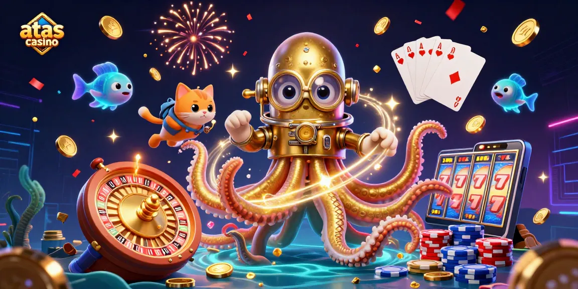 Engage with atas casino in this vibrant scene brimming with golden treasures and dynamic gaming elements.
