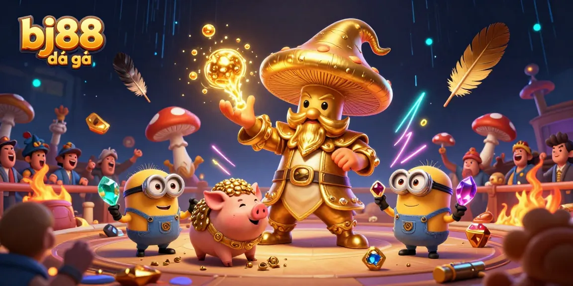 Experience the excitement of bj88 đá gà in this immersive 3D illustration featuring magical elements and energetic action.