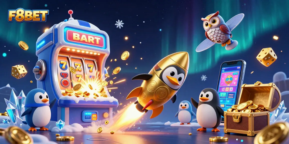 Spin the reels at F8BET with vibrant slot machines and a dazzling casino space scene.