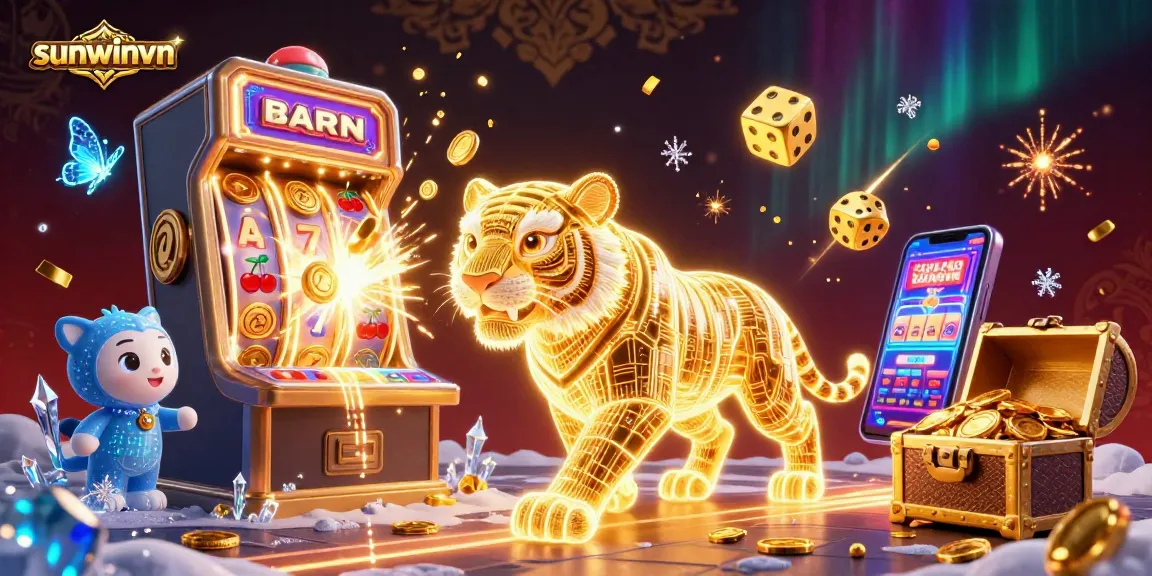 Engage in thrilling games at sunwinvn with a vibrant digital casino scene showcasing jackpot excitement.