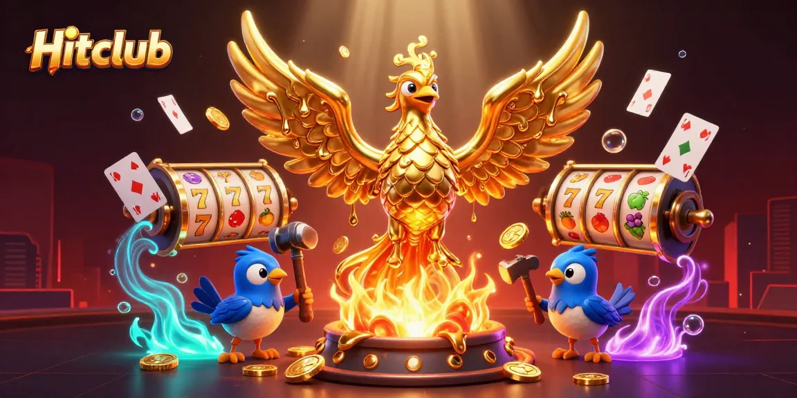 Spin and win at Hitclub with vibrant slot reels, golden phoenix, and dynamic gaming elements.