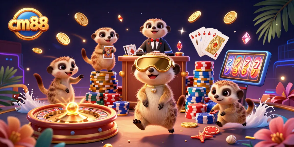Engage with cm88's thrilling casino action featuring clever meerkats in a vibrant, dynamic setting.