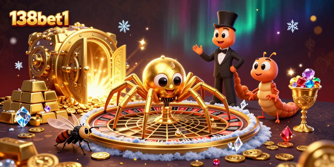 Engage in thrilling betting at 138bet1 with vibrant visuals of a golden spider and a dynamic roulette scene.