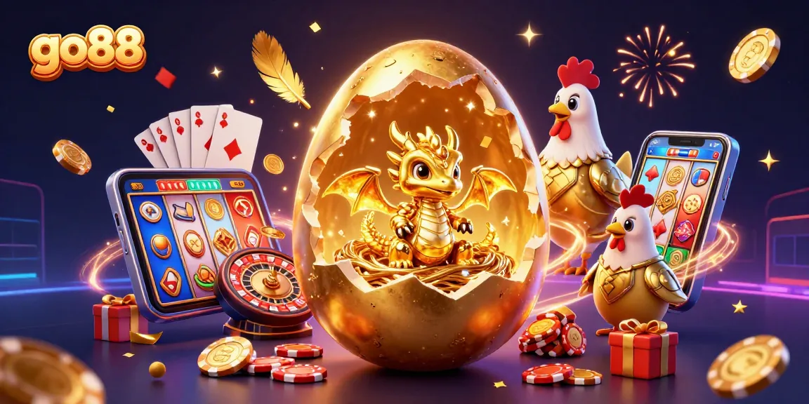 Win big at go88 with a golden dragon revealing slot games and poker chips.