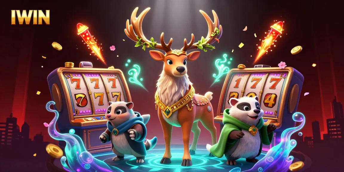 Experience thrilling wins with IWIN's vibrant casino-themed illustration featuring rich details and dynamic elements.