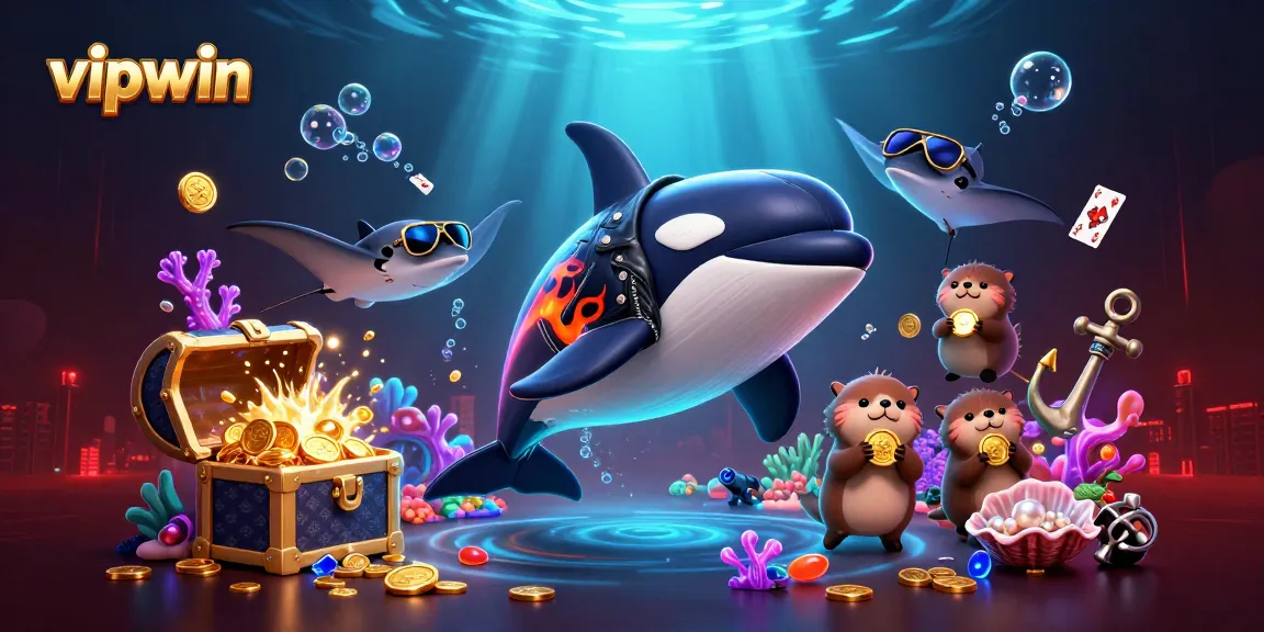 Experience thrilling action at vipwin with playful sea otters and a daring orca in a vibrant underwater scene.