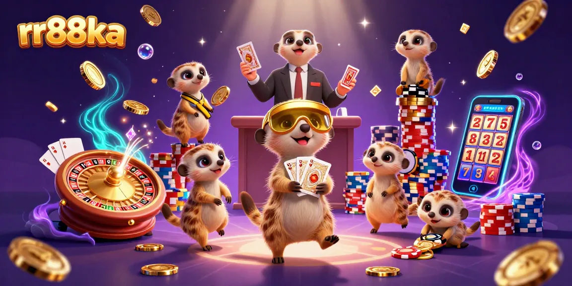Experience thrilling gameplay at rr88ka with vibrant meerkats running a lively casino scene.