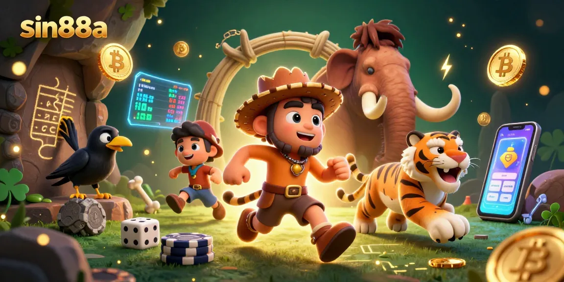 Experience thrilling gameplay at sin88a with a lively 3D prehistoric casino scene full of vibrant action and energy.