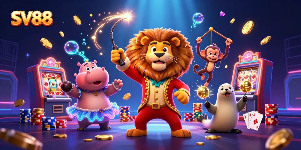 SV88 showcases a vibrant casino scene with lively characters and immersive gambling elements.