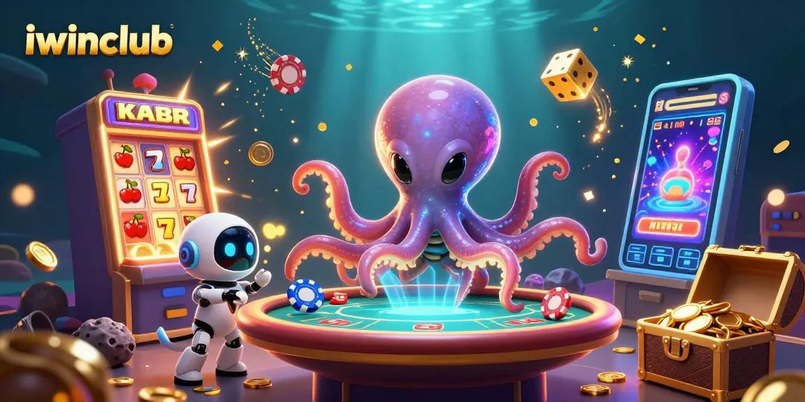 iwinclub shows a vibrant alien casino scene with a playful octopus and dynamic game elements.