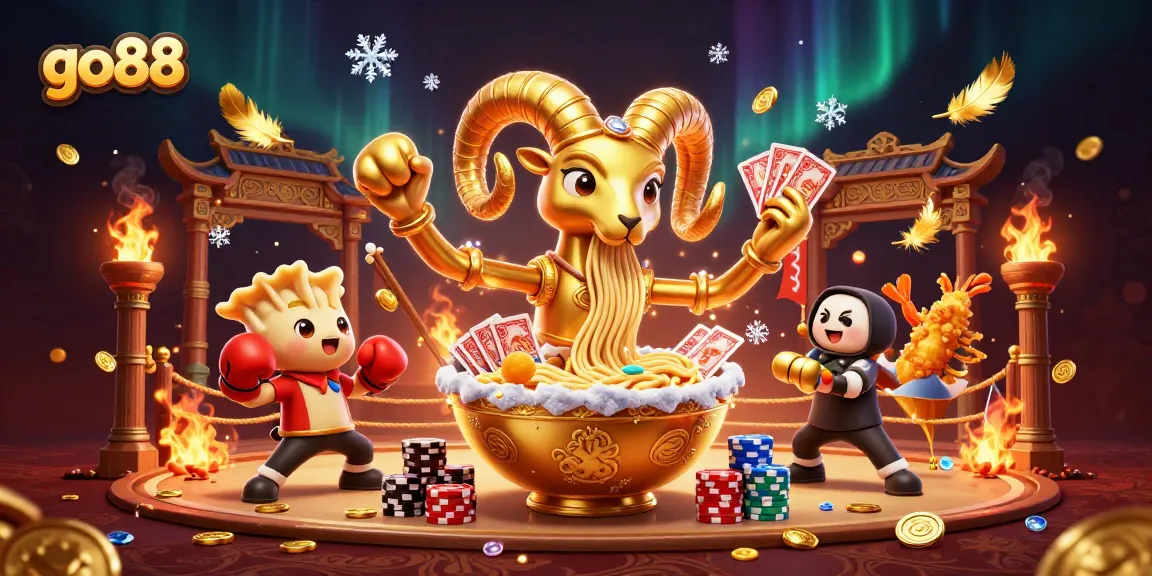 Go88's vivid casino scene features a giant ramen bowl dealer showcasing vibrant game elements.