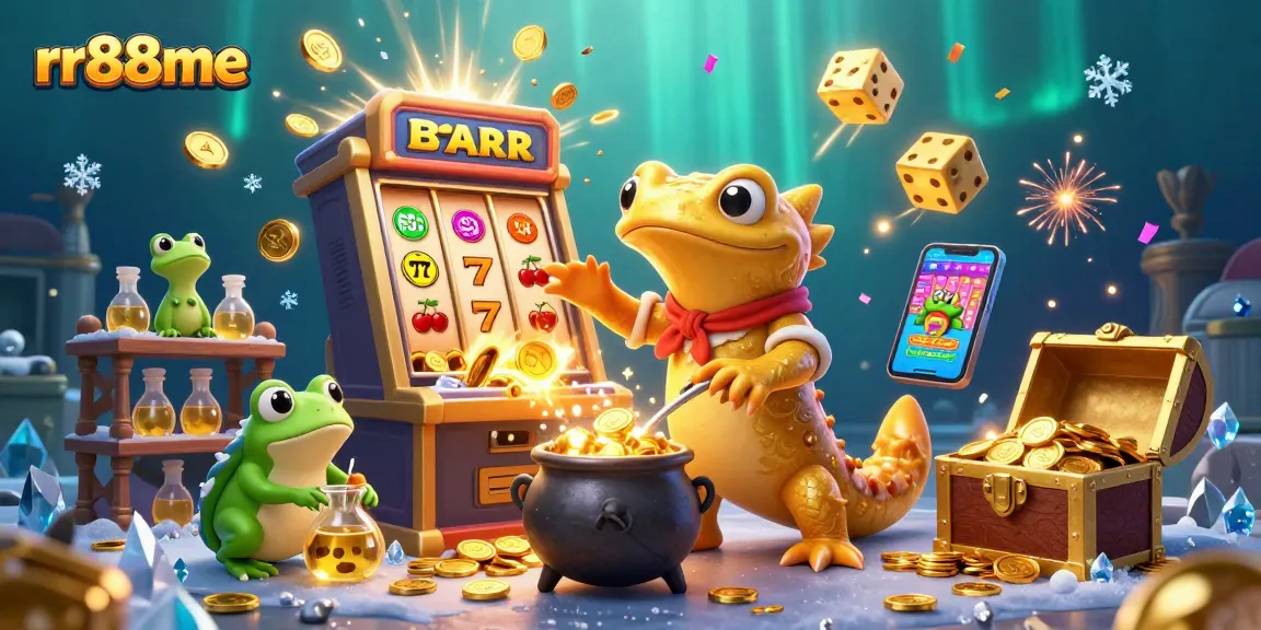 Experience thrilling gameplay with rr88me as cartoon characters transform metals into gold, surrounded by vibrant casino elements.