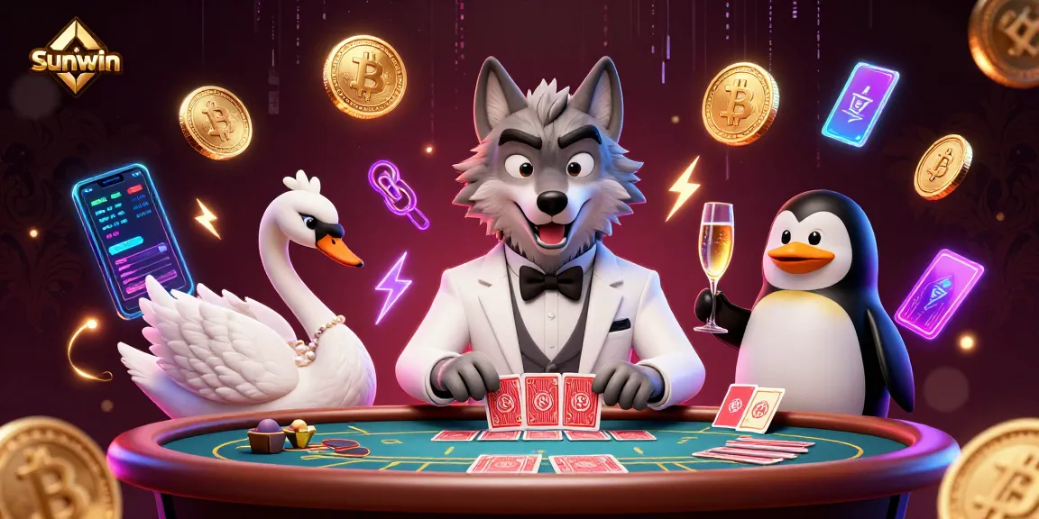 Win big with Sunwin at a vibrant baccarat table in this lively casino scene!