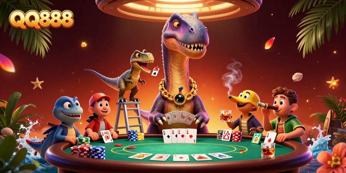 Experience thrilling poker action with QQ888 in a stunning 3D casino scene.