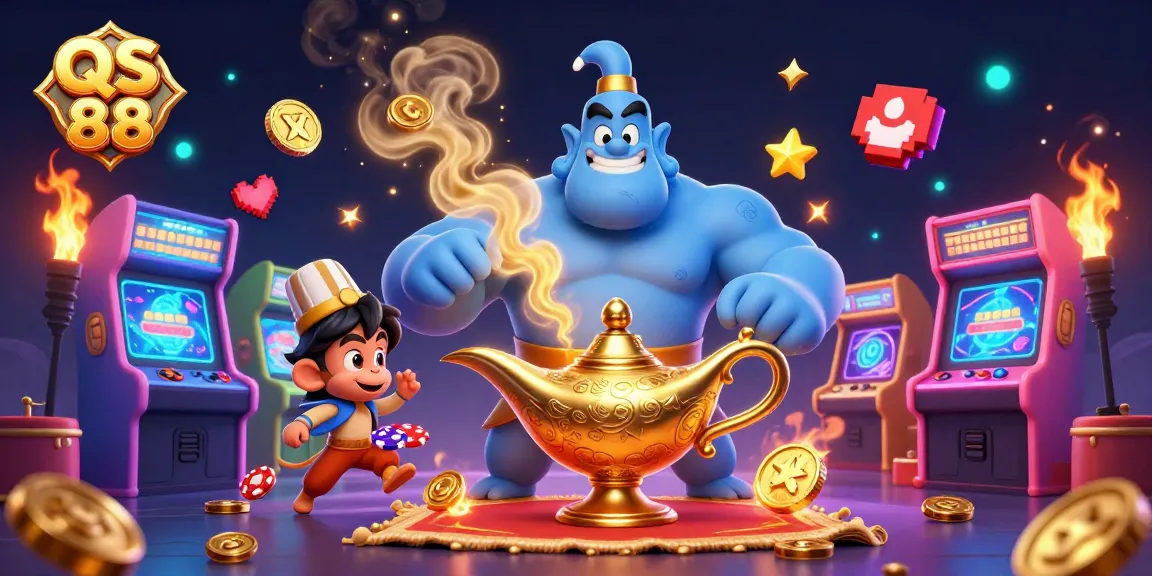 Play at QS 88 casino, experiencing thrilling game features with a magical genie and fun gaming elements.