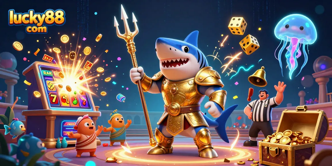 Spin to win with lucky88 com at the dynamic underwater casino featuring a tiger shark warrior.