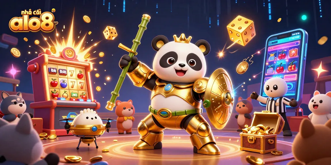 Experience gaming excitement with nhà cái alo8 in a vibrant 3D casino scene filled with jackpots and colorful elements.