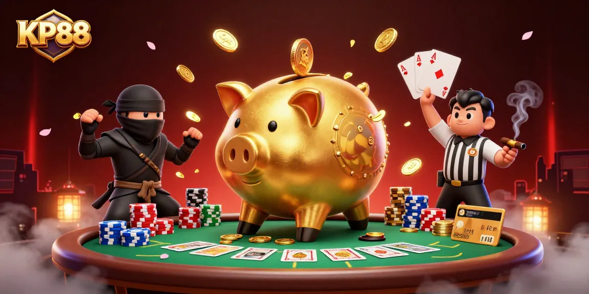 Experience the thrill of KP88 casino gaming with bright golden coins and engaging characters.